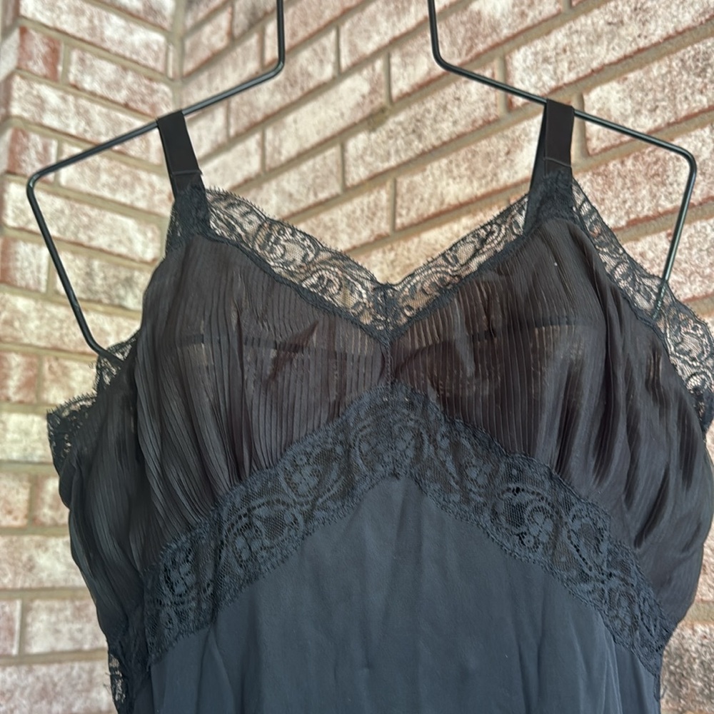 Vtg Charmode Black 38 tall Crystal Accordion Pleat Nylon 1950s slip USA